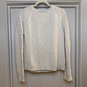 J Crew Cable Knit Sweater Cream 100% Cotton Pullover Size M EUC